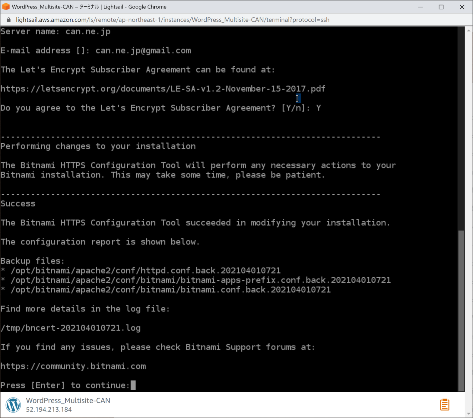 Let's Encrypt SSL certification on AWS bitnami stack